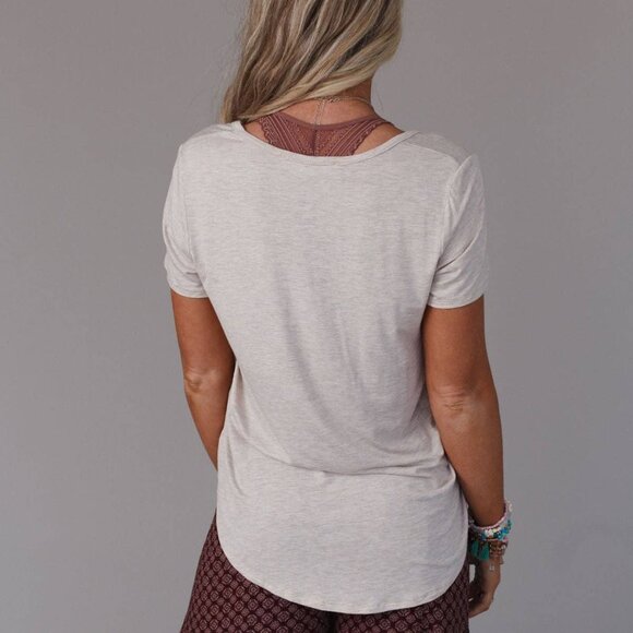 New! Three Bird Nest Scoop Neck Bralette Tee Size Medium Heather Oatmeal - Picture 2 of 3